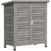 Outsunny Armário de Armazenamento de Madeira para Jardim com 2 Prateleiras Interiores 2 Portas e Teto Inclinado para Exterior Terraço 87x46,5x96,5cm Cinza(m-1)