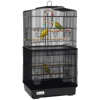 PawHut Cage pour oiseaux avec poignée, plateau extractible, perchoirs en bois, balançoire et gamelles, 46.5x35.5x92cm, Noir(m-6)
