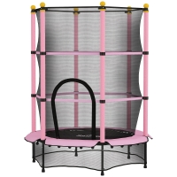 HOMCOM Trampoline Enfant Ø 1,40 × 1,90H m Filet de sécurité Porte zipée Couvre-Ressorts 6 poteaux rembourrés Inclus Rose