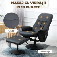 HOMCOM Fotoliu Relaxant cu Suport pentru Picioare, Reclinabil 145° cu Șezut Rotativ, cu 10 Puncte de Masaj, Negru(m-4)