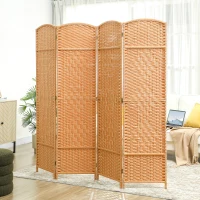 HOMCOM Paravent intérieur en bois 4 panneaux séparateur de pièce pliable pour salon chambre 180 x 180 cm brun clair(m-10)