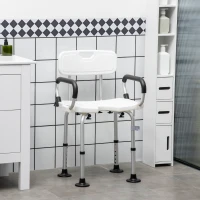 HOMCOM Chaise de douche, tabouret de douche réglable en hauteur avec dossier et accoudoirs rabattables, assise U, pieds antidérapants à ventouses, pour personnes âgées et handicapées, alu HDPE, blanc(m-10)