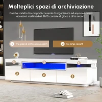 Mobile TV Moderno Lucido con LED a 16 Colori, 3 Cassetti, Apertura Silenziosa e Fluida, 160x39x42 cm, Bianco(m-4)