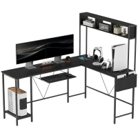 HOMCOM Secretária Modular Secretária de Canto com Tomada e Porta USB Estilo Industrial Prateleiras de Arrumação 160x120x145 cm Preto(m-8)