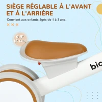 AIYAPLAY Draisienne vélo Enfant 4 roues selle réglable, guidon ergonomique alliage alu. PP, enfant 1 à 3 ans - Marron Blanc(m-5)