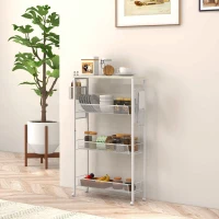 HOMCOM Carrinho de Cozinha com Rodízios Carrinho de Arrumação com 3 Cestos 1 Cesto Suspenso e Ganchos 58x18,5x87 cm Branco(m-6)