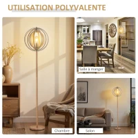 HOMCOM Lampadaire sur Pied Circulaire 40 W Max. Abat-Jour bois naturel clair dim. Ø 38 x 160 cm(m-6)