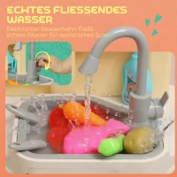 AIYAPLAY Spielküche mit fließendem Wasser, 85-teiliges Zubehör, elektrischer Wasserhahn, Lichter, Geräusche, für Kinder von 3-6(m-5)