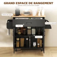 HOMCOM Dessert îlot de cuisine multi-rangements tiroirs placard 2 portes avec étagère réglable 105 x 36 x 85 cm noir(m-4)