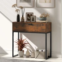 HOMCOM Consoletafel met lade, industrieel design, voor hal en woonkamer, 80x30x76 cm, zwart(m-8)