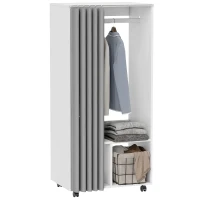 HOMCOM Roupeiro Armário de Arrumação Móvel com Cortina Tringle de Suspensão 60x40x128 cm Branco(m-7)