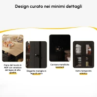 Credenza salvaspazio da cucina con piano ribaltabile e Mensole laterali, Isola Moderno con Piano regolabile e vetro temperato, Nero | Aosom Italy(m-6)