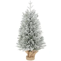 HOMCOM Mini Künstlicher Weihnachtsbaum 90 cm künstlich Tannenbaum mit Schnee, 486 Spitzen Zementbasis Leinenbezug(m-11)