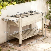 Outsunny Fioriera da Esterno a 8 Sezioni con Ripiano Laterale e Mensola in Legno di Abete, 123x54x87 cm, Legno(m-3)