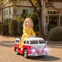 AIYAPLAY Carro Elétrico Infantil Volkswagen T1 Licenciado Oficialmente 12 V com 2 Motores Arranque Suave 89x49x41,5cm Vermelho(m-6)