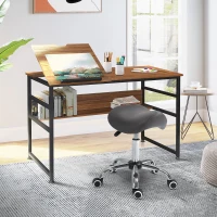 HOMCOM Rolstoel met zadelformaat zitting, in hoogte verstelbaar, 360° draaibaar, Kunstleer, donkergrijs, 53 x 52 x 49-61 cm(m-12)