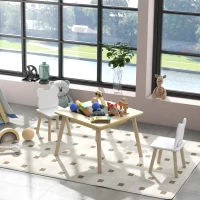 AIYAPLAY Ensemble 1 table et 2 chaise 3 pièces pour enfants avec plateau réversible espace de rangement bois naturel(m-10)