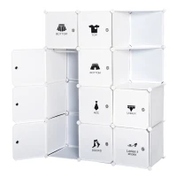 HOMCOM Armário de Roupa Modular Multi-Arrumação 10 Cubos 2 Prateleiras Autocolantes Decorativos 111x47x145 cm em Plástico Branco(m-8)