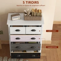 HOMCOM Commode 5 tiroirs meuble de rangement avec poignées, 70 x 38 x 85 cm, blanc(m-4)
