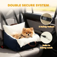 PawHut Dog Car Seat, Cosy Pet Car Booster Seat for Small Dog Under 5 KG, Portable Travel Bed with Safety Belts, Navy Blue(m-4)