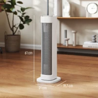 HOMCOM Chauffage d'appoint céramique PTC, radiateur électrique 2000 W avec thermostat réglable, minuterie, 21x19,7x61cm, blanc(m-3)