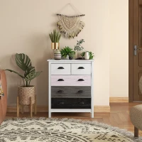 HOMCOM Commode 5 tiroirs meuble de rangement avec poignées, 70 x 38 x 85 cm, blanc(m-7)