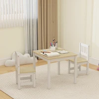 AIYAPLAY Mesa Infantil com Cadeira Conjunto Mesa e 2 Cadeiras em Madeira para Desenhar Brincar Estudar 56x52x48cm Madeira Natural(m-6)