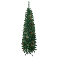 HOMCOM Künstlicher Weihnachtsbaum, schlank, Tannenzapfen, flammenhemmend, 46 x 165 cm, Grün(m-10)
