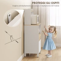 HOMCOM Mobiletto per Microonde in Legno con Mensola, Ripiano Aperto, Cassetto e Armadietto, 60x40x131 cm, Bianco(m-6)