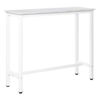 HOMCOM Table de bar table haute de cuisine mange-debout 120 x 40 x 100 cm châssis piètement acier, plateau aspect marbre blanc(m-1)