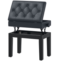 HOMCOM Banc de piano, banc de clavier réglable en hauteur en bois massif, tabouret piano avec compartiment caché, siège rembourré polyuréthane à 10 boutons, stable et antidérapant, charge 200kg, noir