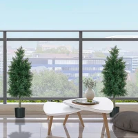 HOMCOM Conjunto de 2 Plantas Artificiais Cedro com Vaso Altura 90 cm Conífera 38x12,5x90 cm(m-5)