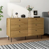 HOMCOM Commode 6 tiroirs meuble de rangement style moderne coins arrondis et pieds en acier 120 x 40 x 75cm effet bois de chêne(m-10)