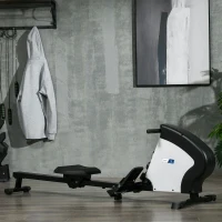 Rameur d'appartement pliable - Aosom.fr x FFHandball - 8 niveaux de résistance magnétique, écran LCD - acier noir blanc(m-10)