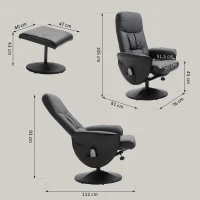 HOMCOM Fotoliu Relaxant cu Suport pentru Picioare, Reclinabil 145° cu Șezut Rotativ, cu 10 Puncte de Masaj, Negru(m-3)