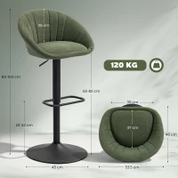 HOMCOM Set of Two Relaxed Tub Bar Stools - Dark Green(m-3)