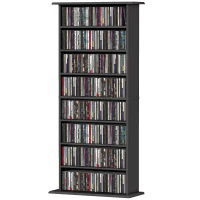 HOMCOM Rangements pour CD et DVD avec 8 compartiments et 6 étagères réglables, capacité max. 360 CD/185 DVD et Blu-ray, noir(m-1)
