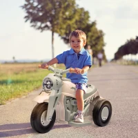 AIYAPLAY Moto électrique enfants 2-5 ans, 3 roues, 6 V, 3 km/h, avec fonction de bulles, effets lumineux et sonores, blanc crème(m-10)