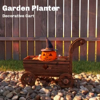 Outsunny Bac surélevé en bois, jardinière en forme de chariot avec 4 roues et poignée 68 x 38 x 52cm(m-4)