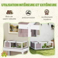 PawHut Maison enclos cage habitat pour petit animal tortues avec 2 espaces 91 x 60,5 x 32 cm bois massif marron clair(m-4)