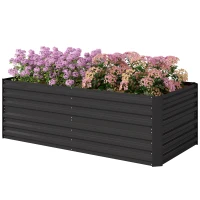 Outsunny Raised Beds for Garden, Galvanised Steel Outdoor Planters with Multi-reinforced Rods, 180 x 90 x 59 cm, Black(m-11)
