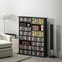 HOMCOM Arrumação para Cd e Dvd com 16 Compartimentos e 12 Prateleiras Reguláveis Capacidade Máx. 720 Cd/396 Dvd e Blu-Ray Preto(m-2)