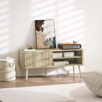 HOMCOM Meuble TV, meuble télé avec placard à porte, compartiments ouverts et étagère réglable, 115x35x49cm, chêne(m-9)