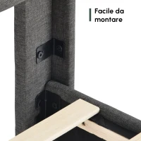Letto Singolo con Rete a Doghe e Imbottito Testiera, Tessuto in Lino, Design Moderno, senza Materasso, 209x96x111 cm, Grigio Scuro(m-8)