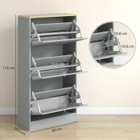 HOMCOM Modern Compact Three-Drawer Shoe Storage Cabinet - Grey(m-3)