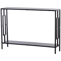 HOMCOM Mesa Consola Mesa de Apoio Design Industrial 106x23,2x76 cm Prateleira Aço Preto Painéis de Partículas Madeira Cinza(m-8)