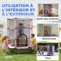 HOMCOM Trampoline Enfant Ø 1,40 × 1,90H m Filet de sécurité Porte zipée Couvre-Ressorts 6 poteaux rembourrés Inclus Rose(m-9)