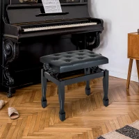 HOMCOM Banc de piano, banc de clavier réglable en hauteur en bois massif, tabouret piano avec siège rembourré polyuréthane à 10 boutons, stable et antidérapant, charge 200kg, noir(m-10)