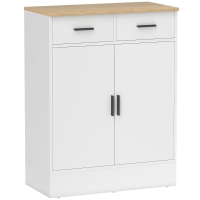 HOMCOM Sideboard mit Stauraum, Kommode mit 2 Schubladen, verstellbares Regal, für Küche, Wohnzimmer, Flur, Naturholz, Weiß