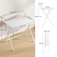 HOMCOM Secretária Dobrável 75,5x50 cm com Prateleira de Arrumação para Quarto Espaços Pequenos Branco(m-3)
